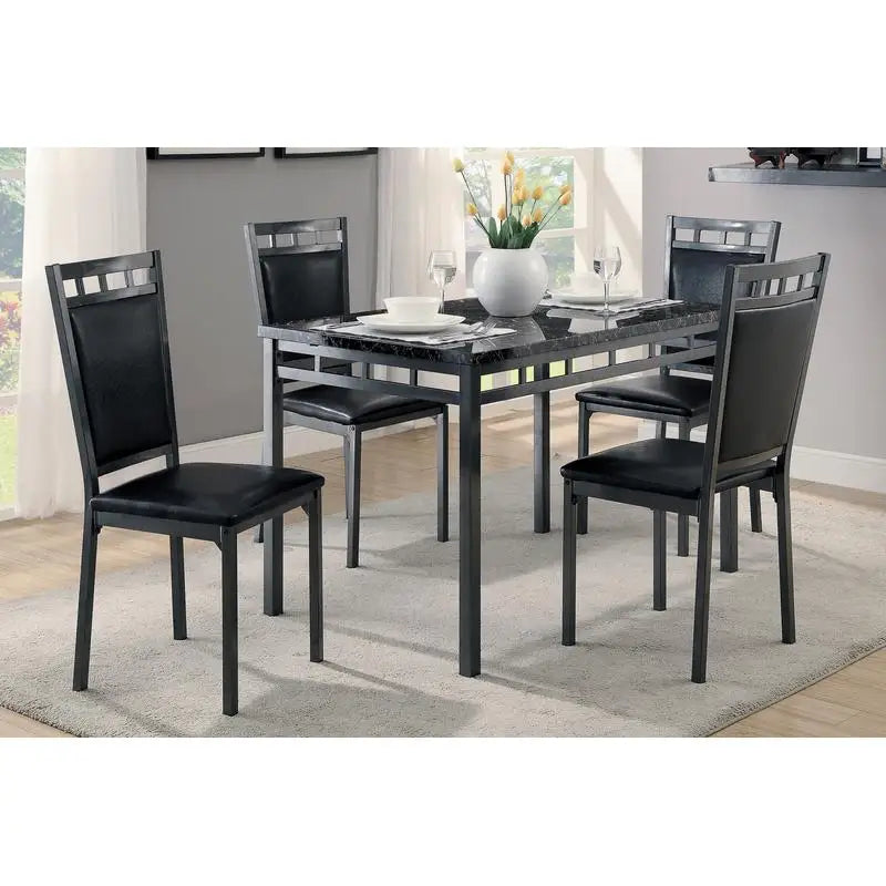 5-Piece Dinette Faux Marble Top Table and 4 Chairs