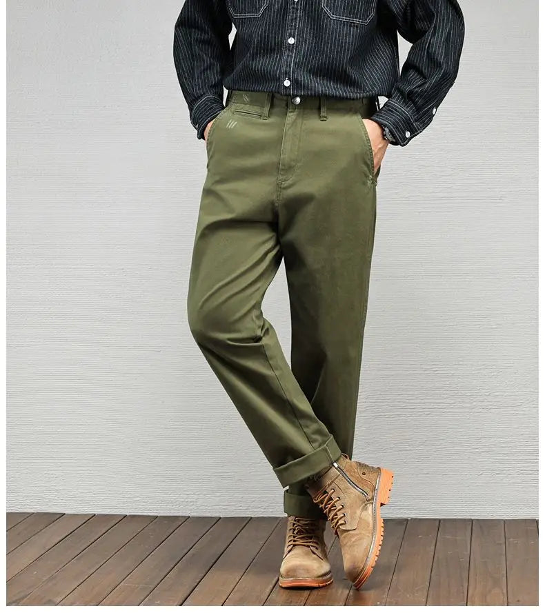 Casual Cotton Pants, Loose Straight Leg Workwear