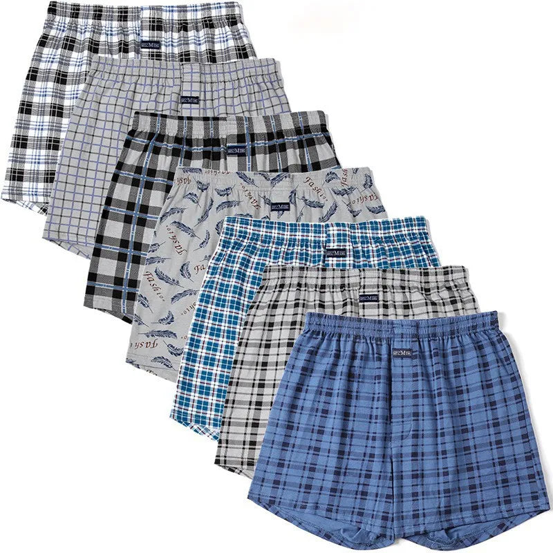 5Pcs Plus Size Men's Boxers Breathable Plaid