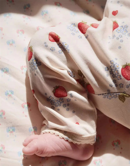 Cute Cartoon Stripe Print V-neck Long Sleeve