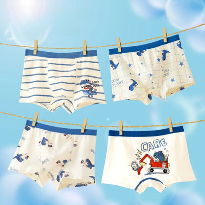4PCS Boys Cute Dinosaur Print Breathable Comfort Underwear