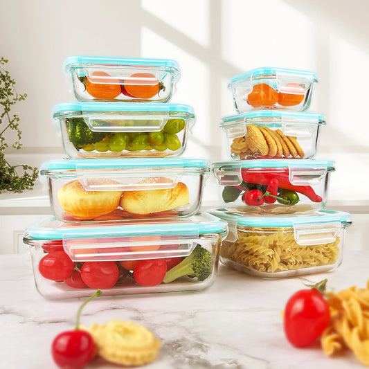 8pcs Glass Food Storage Containers Microwave & Oven Safe