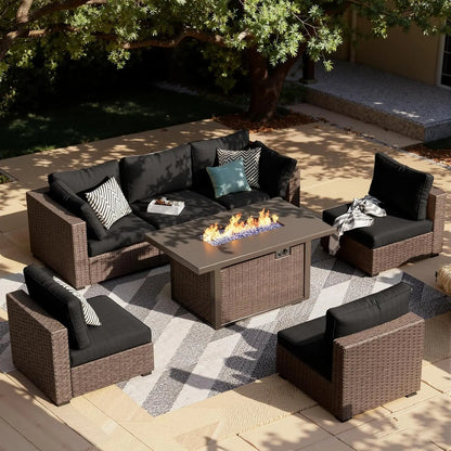 7-Pieces Patio Furniture Sets Outdoor Sectional Firepit Table