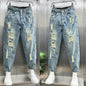 Men's Jeans Torn Broken Ripped Cowboy Pants