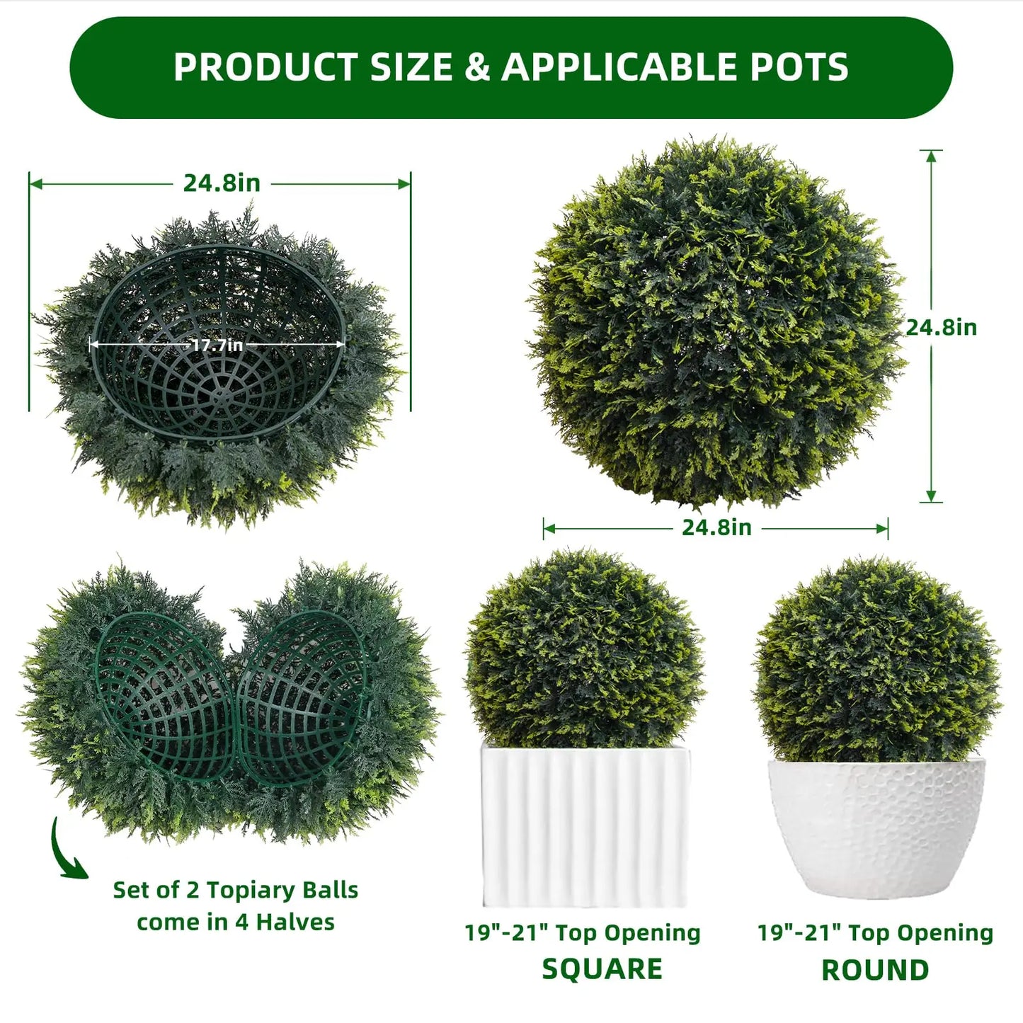 2 Set Artificial Topiary Cedar Balls for Decor