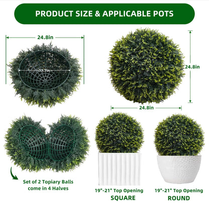 2 Set Artificial Topiary Cedar Balls for Decor