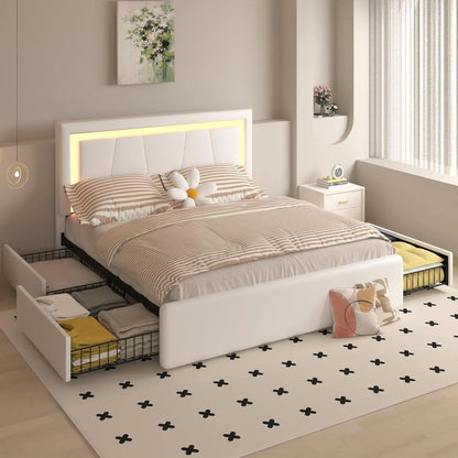 Upholstered Platform LED Bed with Type-C&USB