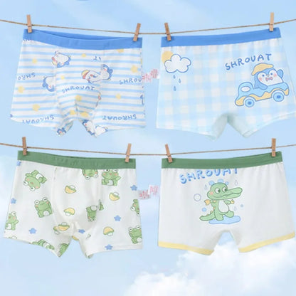 4PCS Boys Cotton  Antibacterial Breathable Cute Underwear