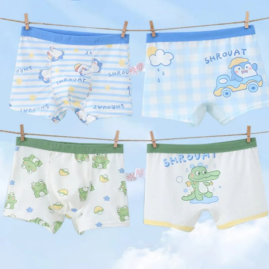4PCS Boys Cotton  Antibacterial Breathable Cute Underwear