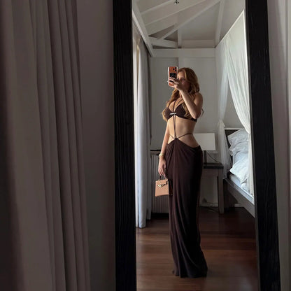 Cut Out Maxi Dress, Backless Gown Halter