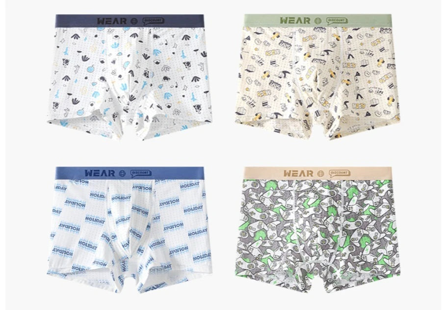 4PCS Teens Boy Mesh Breathable Antibacterial Underwear