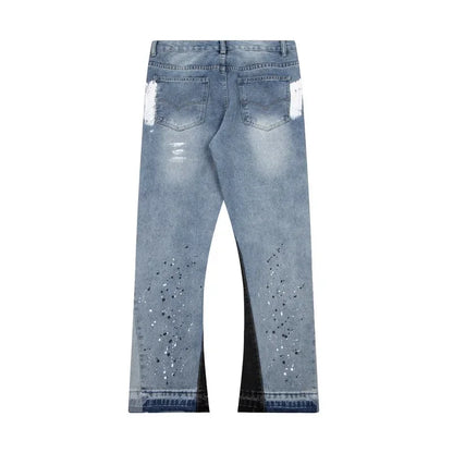 Retro Washed Spliced Denim High Brand Jeans