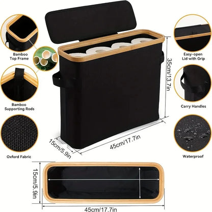 Bamboo toilet paper holder with lid organizer