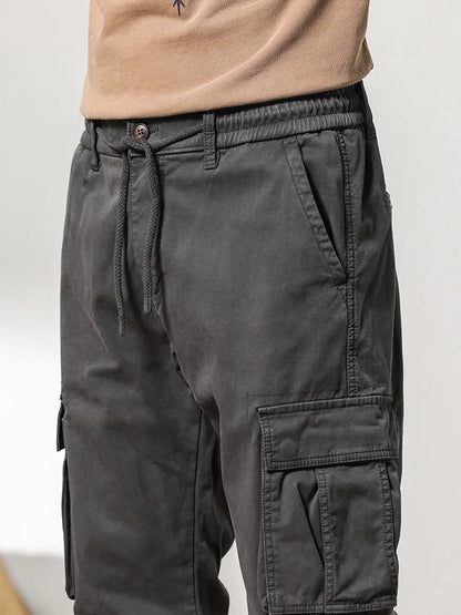 Cargo Pants Men Multi-Pockets Drawstring Fleece Liner