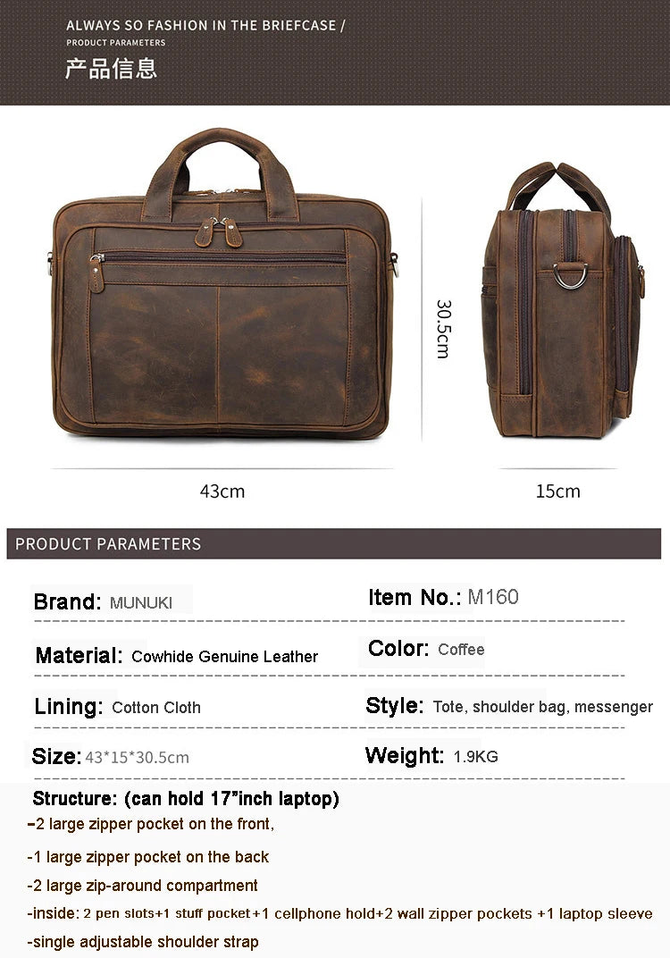 Genuine Leather Men Briefcase Business bag