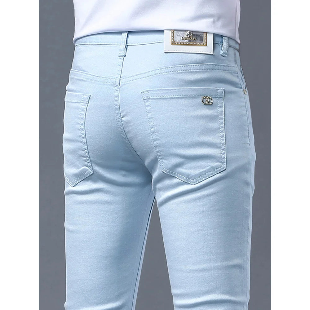 Fashion Solid Color Straight Leg Stretch Jeans