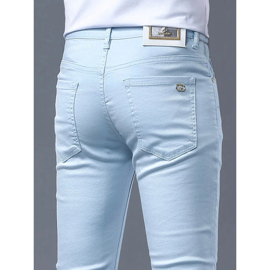 Fashion Solid Color Straight Leg Stretch Jeans