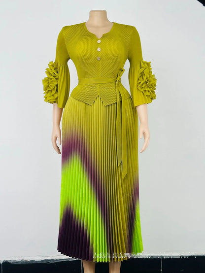 Miyake Pleated Women's Plus Size Dresses V-neck