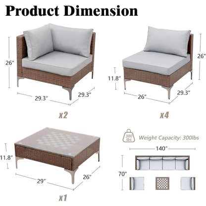 7 Pieces Conversation Sets, Outdoor Sectional Sofa