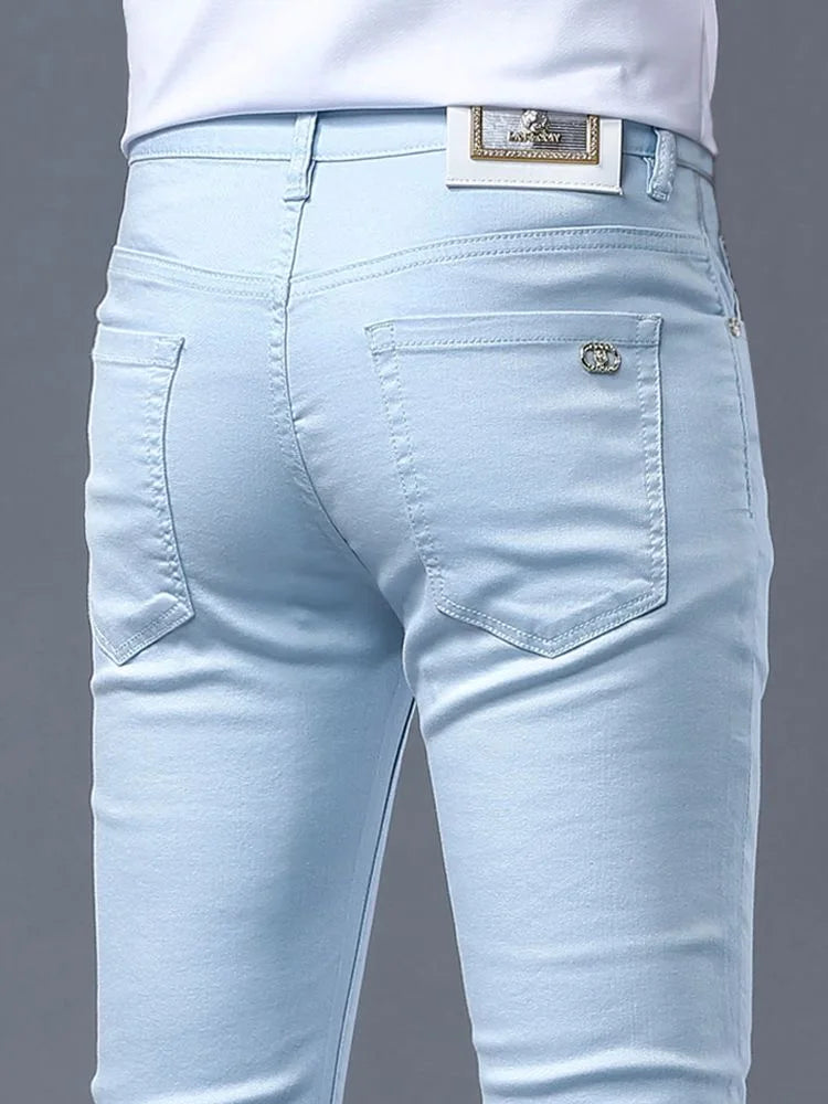 Fashion Solid Color Straight Leg Stretch Jeans