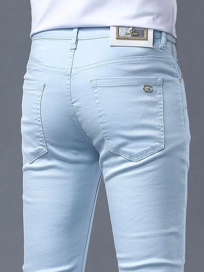 Fashion Solid Color Straight Leg Stretch Jeans