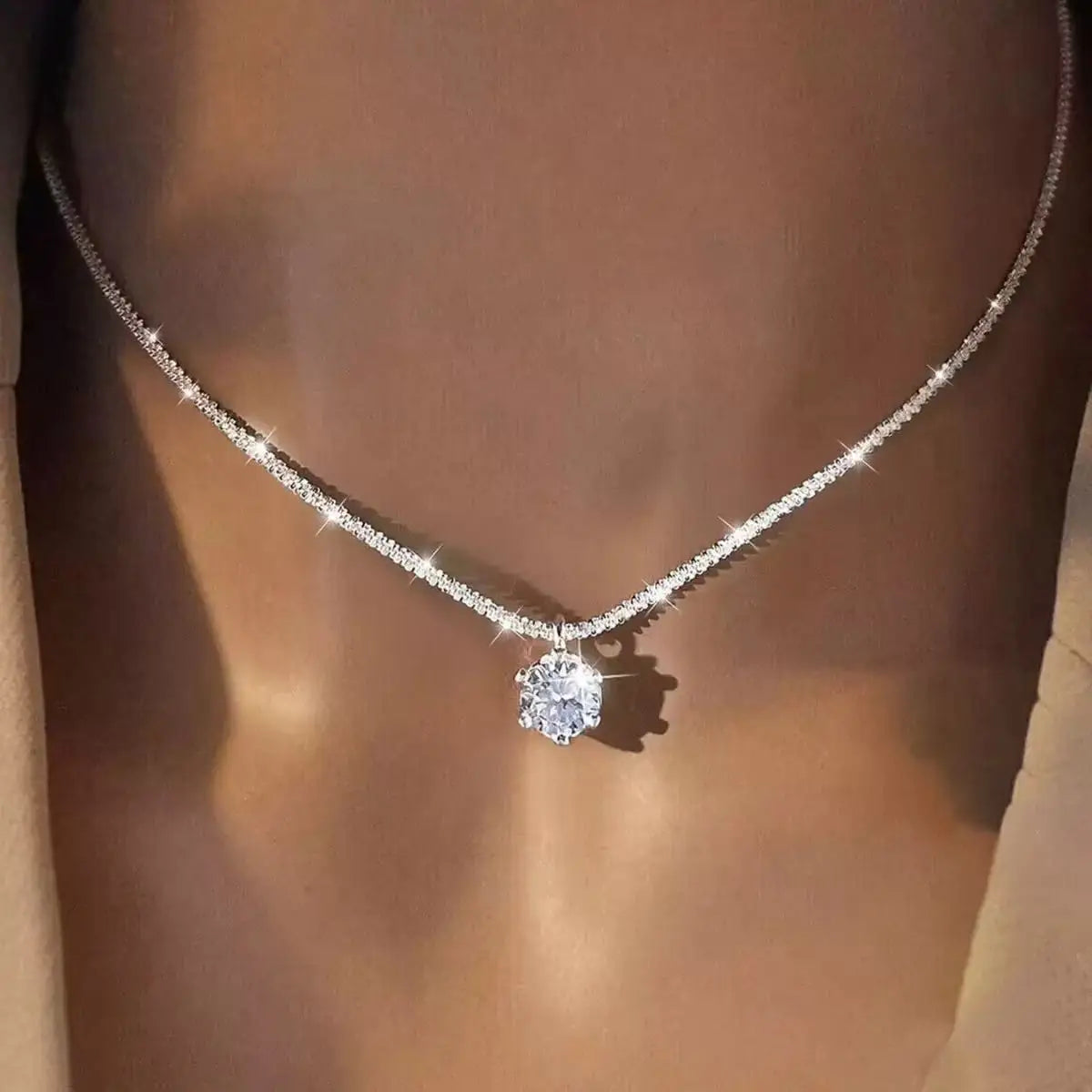 Sterling Silver Moissanite Crown Necklace for Ladies