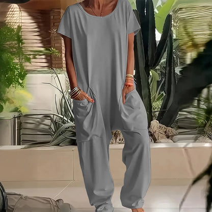 Women's Solid Color Casual Baggy Pocket Romper
