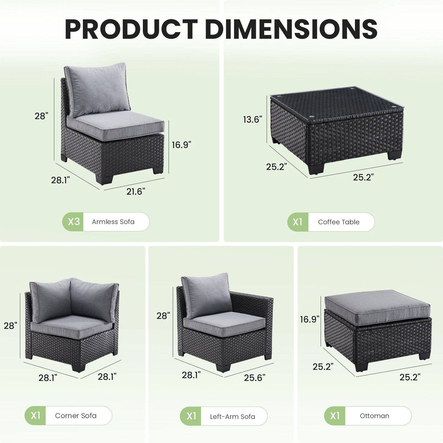 Sofa Set, Outdoor Furniture with Ottoman