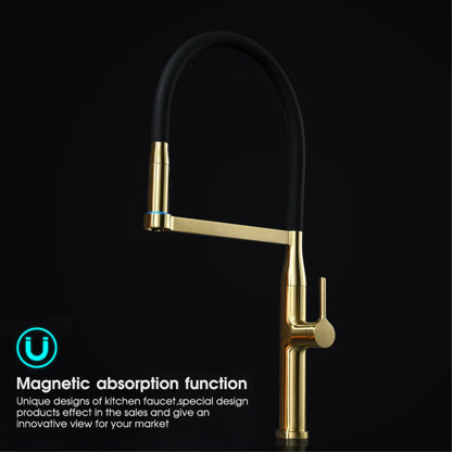 Luxury Brushed Gold Brass Pull Out Kitchen Faucet