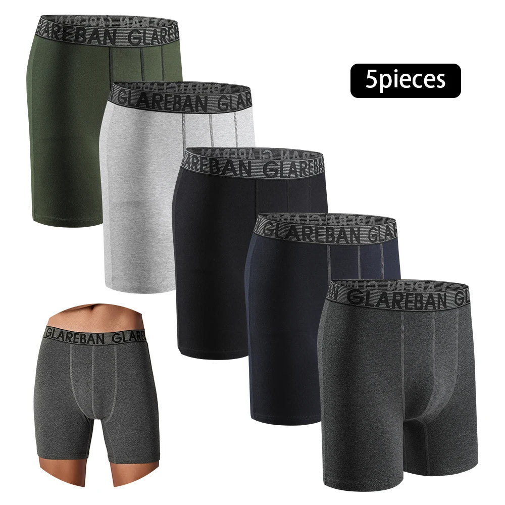 5pc Mid-Long Cotton Brand Boxer Shorts Men
