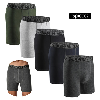 5pc Mid-Long Cotton Brand Boxer Shorts Men