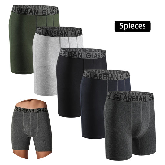 5pc Mid-Long Cotton Brand Boxer Shorts Men