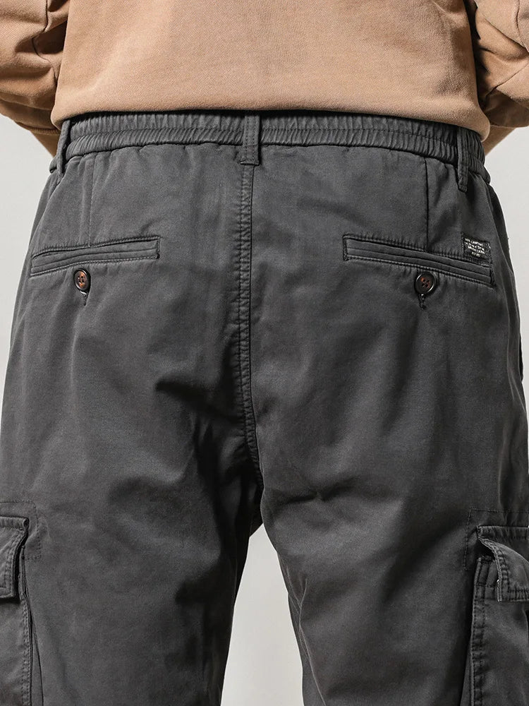 Cargo Pants Men Multi-Pockets Drawstring Fleece Liner