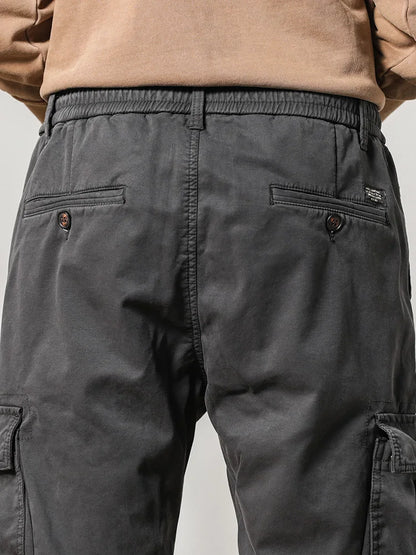 Cargo Pants Men Multi-Pockets Drawstring Fleece Liner