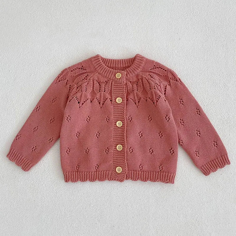 Girls Solid Color Knitted Cardigan Long Sleeves