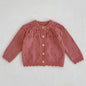 Girls Solid Color Knitted Cardigan Long Sleeves