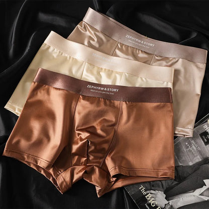 3Pcs Mens Luxury Ice Silk Satin Underwear Breathable Boxer