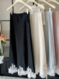 Satin Lace Patchwork Midi Skirt Elegant Women