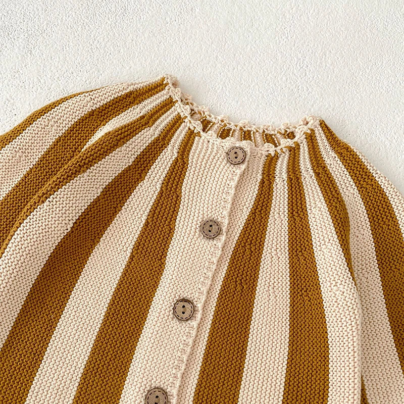 2 Pcs Baby Girls Long Sleeve Striped Cardigan Coat+ Shorts