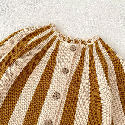 2 Pcs Baby Girls Long Sleeve Striped Cardigan Coat+ Shorts