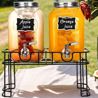 Drink Dispenser 2 Packs Gallon Glass with Stand