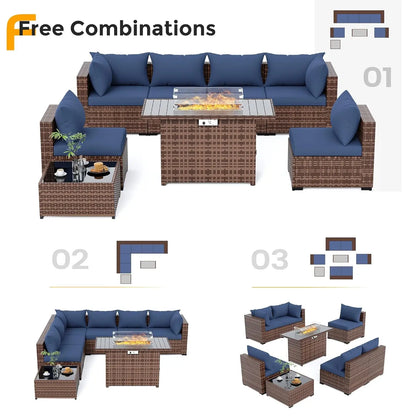 8 Piece Sectional Sofas, All-Weather With Fire Pit