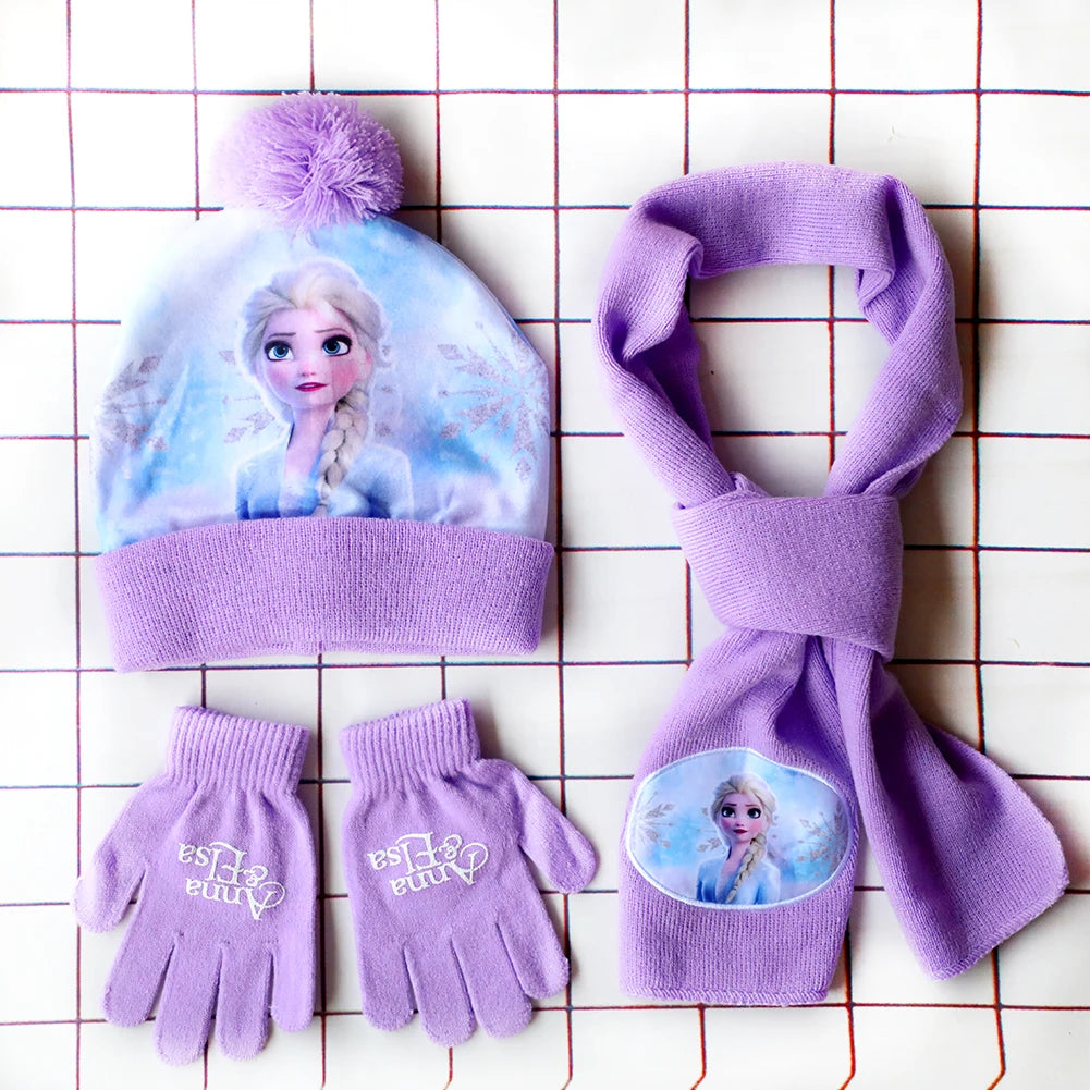 Girls Scarf Hat Glove Elsa Cartoon Cosplay