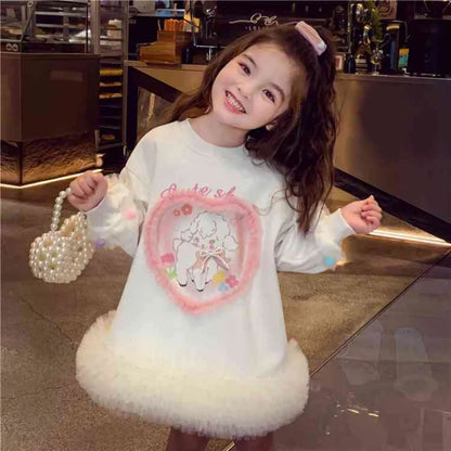 Girls' Casual Stylish Patchwork Tulle Hoodie Dresses