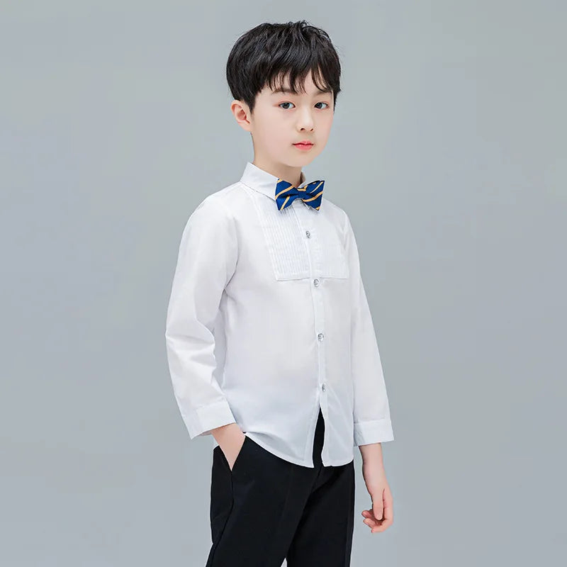 Boys Shirts White Long Sleeve Turn-down Collar