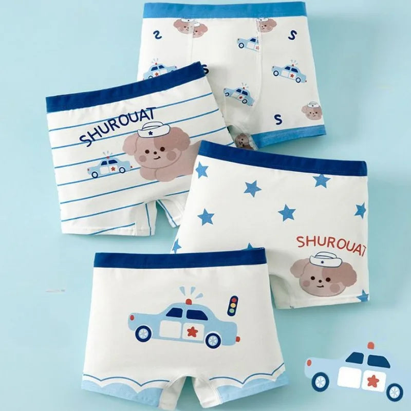 4PCS Boys Cotton  Antibacterial Breathable Cute Underwear