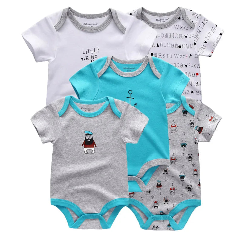 5 Pcs Boys/Girls Fashion Cartoon Short Sleeve Onesies
