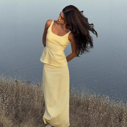 2 Pcs Cotton Strap Long Skirt Set Thin Belt