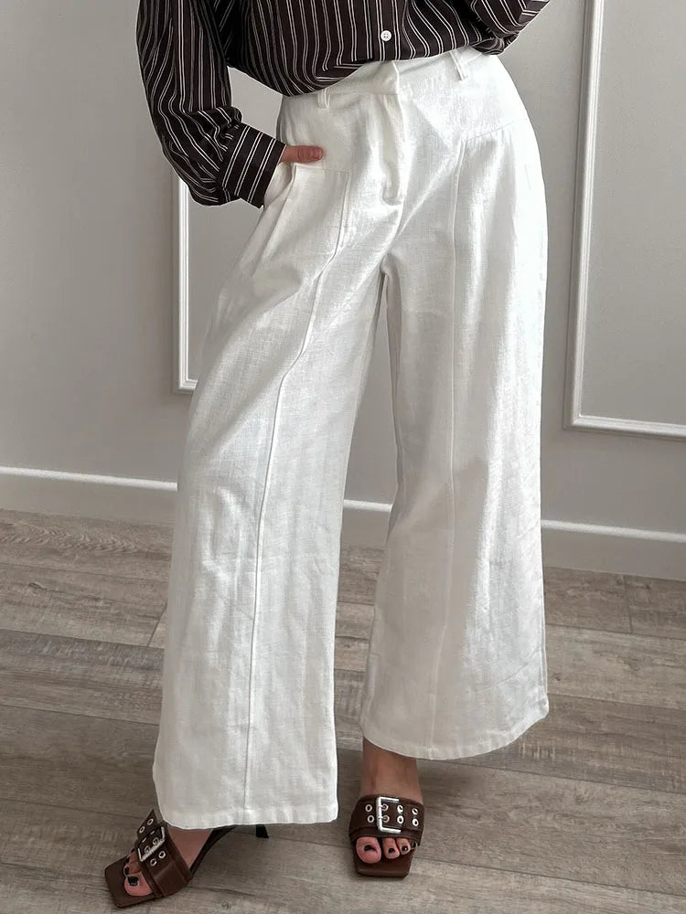 White Pants For Women Cotton Formal High Waist
