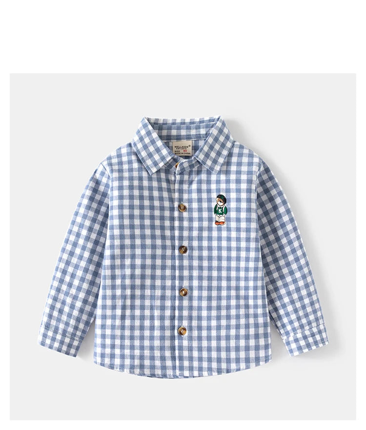Kids Shirts With Collar Long Sleeved Plaid